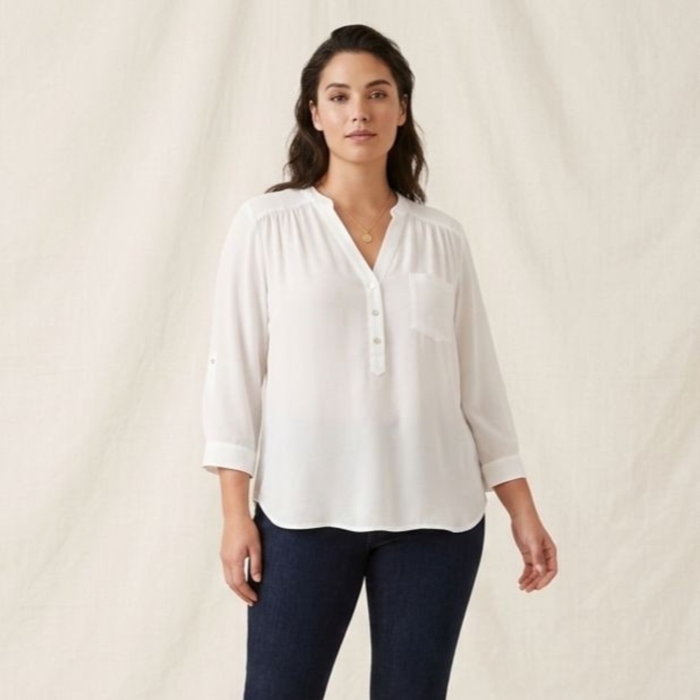Pleione White V-Neck Button-Front Blouse